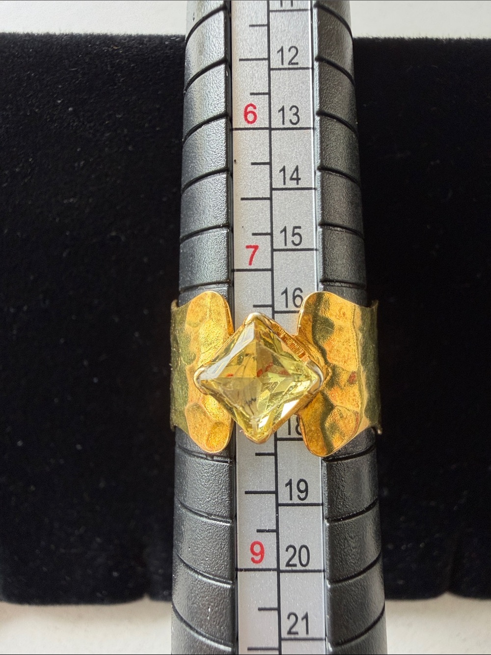 Gold Wide Band Ring with Yellow Gemstone - Picture 7 of 7